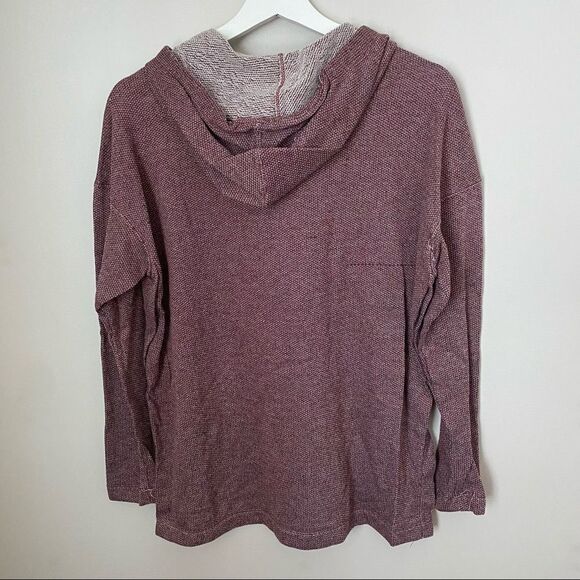 Max Studio Tunic Hoodie Striped Hooded High/low Funnel Neck Burgundy Casual Cute - Picture 8 of 14